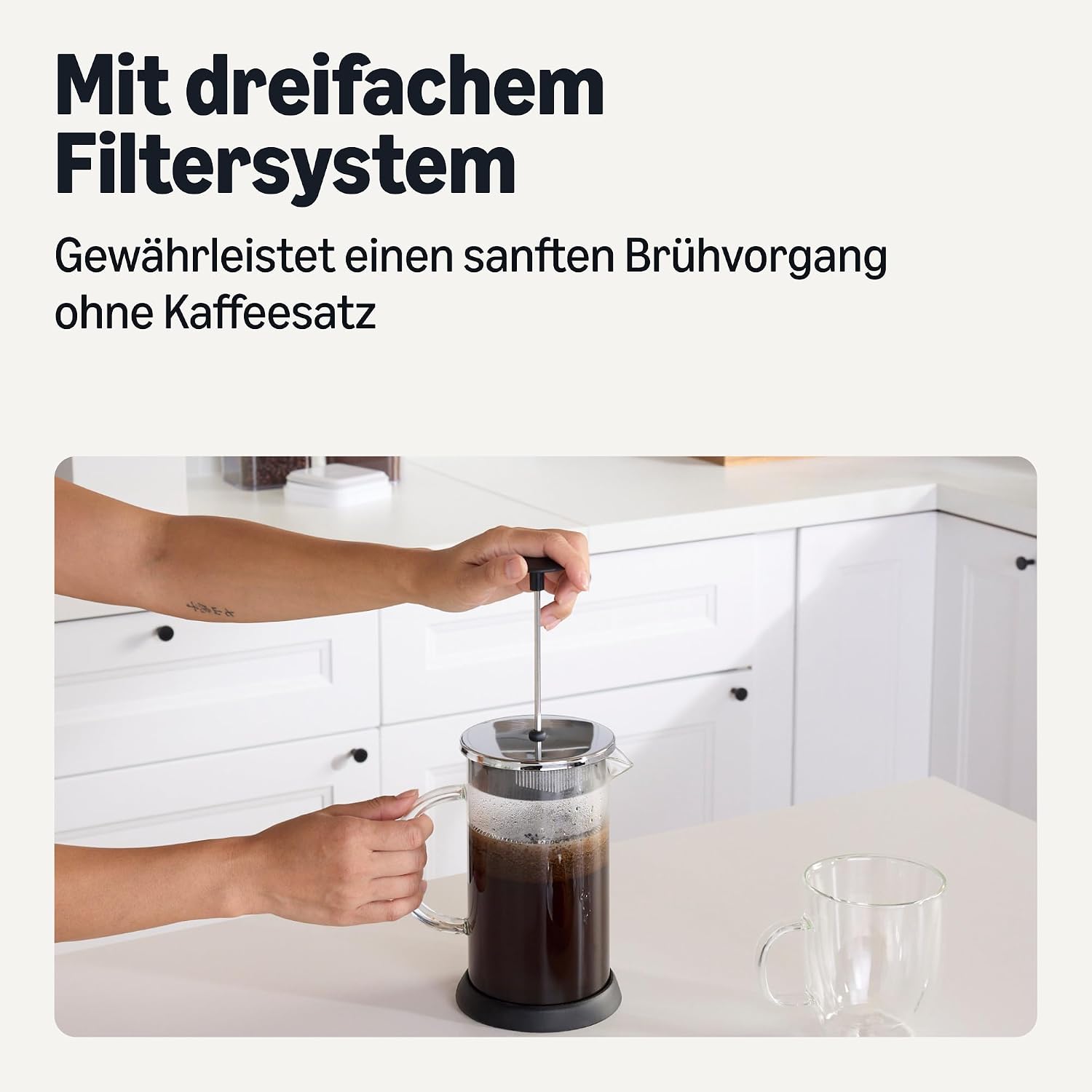 Thumbnail 2 de Amazon Basics French Press-Kaffeebereiter (1 L) aus Borosilikatglas