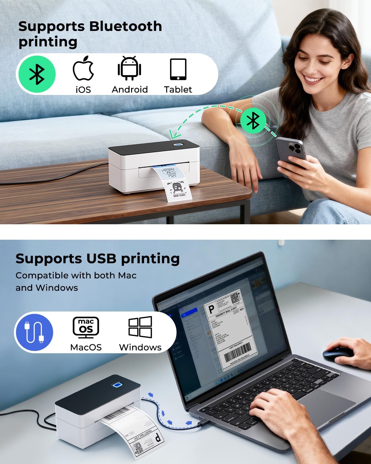 Detalle de SVANTTO Bluetooth Thermal Label Printer 4x6 for Royal Mail, eBay and Etsy (no-ink)