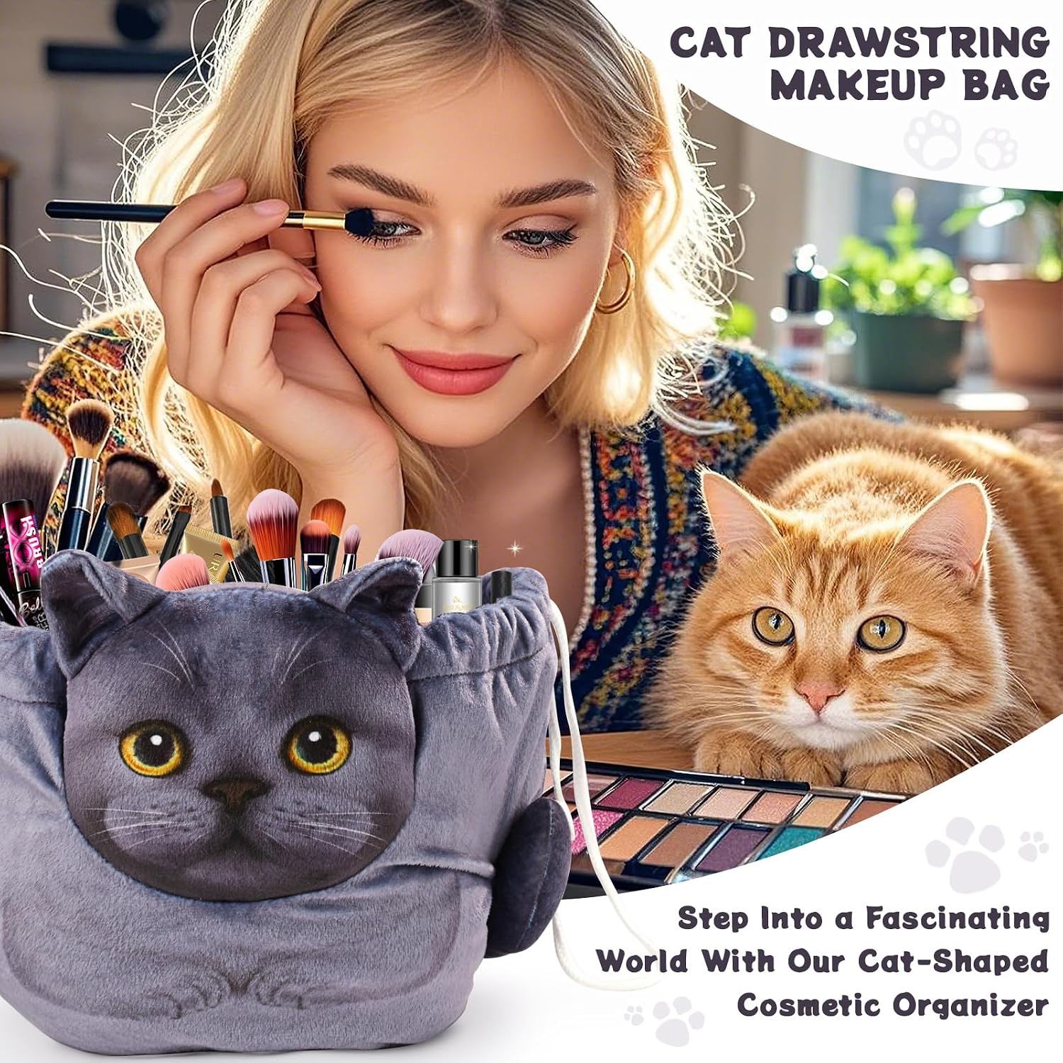 Detalle 2 de Katzen Kosmetiktasche Kordelzug groß