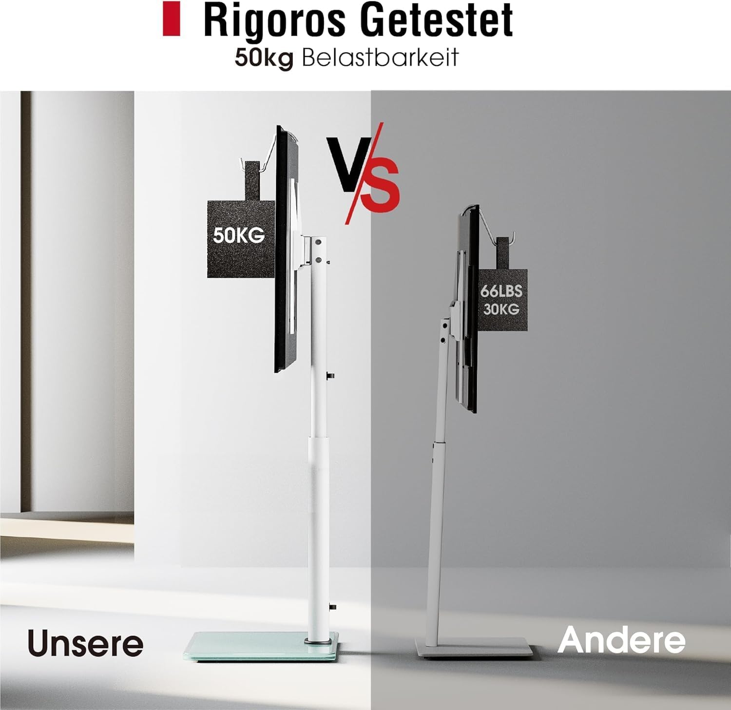 Thumbnail 6 de AOKCOS TV Ständer Bodenständer 1,6 m für 43–85 Zoll Fernseher – Neigbar, Schwenkbar, VESA 600x400, max. 50 kg, Weiß