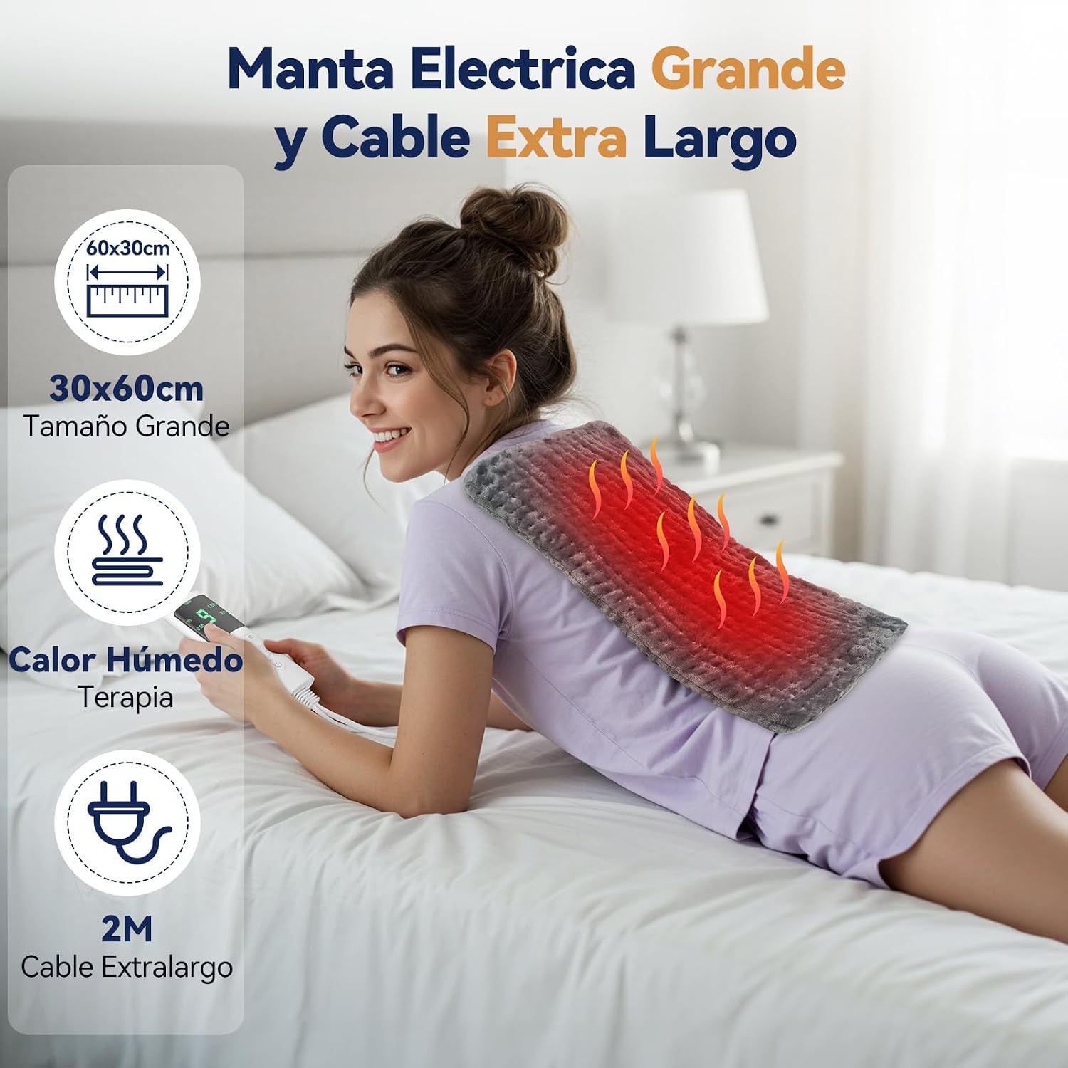 Detalle de Manta eléctrica lumbar de VSTKEN, 9 temperaturas y 4 temporizadores (30x60 cm)
