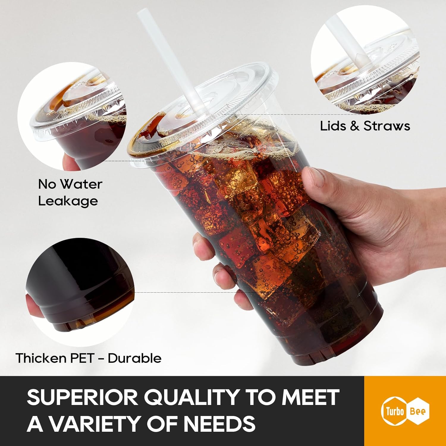 Detalle de Turbo Bee 50 Sets 32 OZ Clear Plastic Cups with Lids and Straws