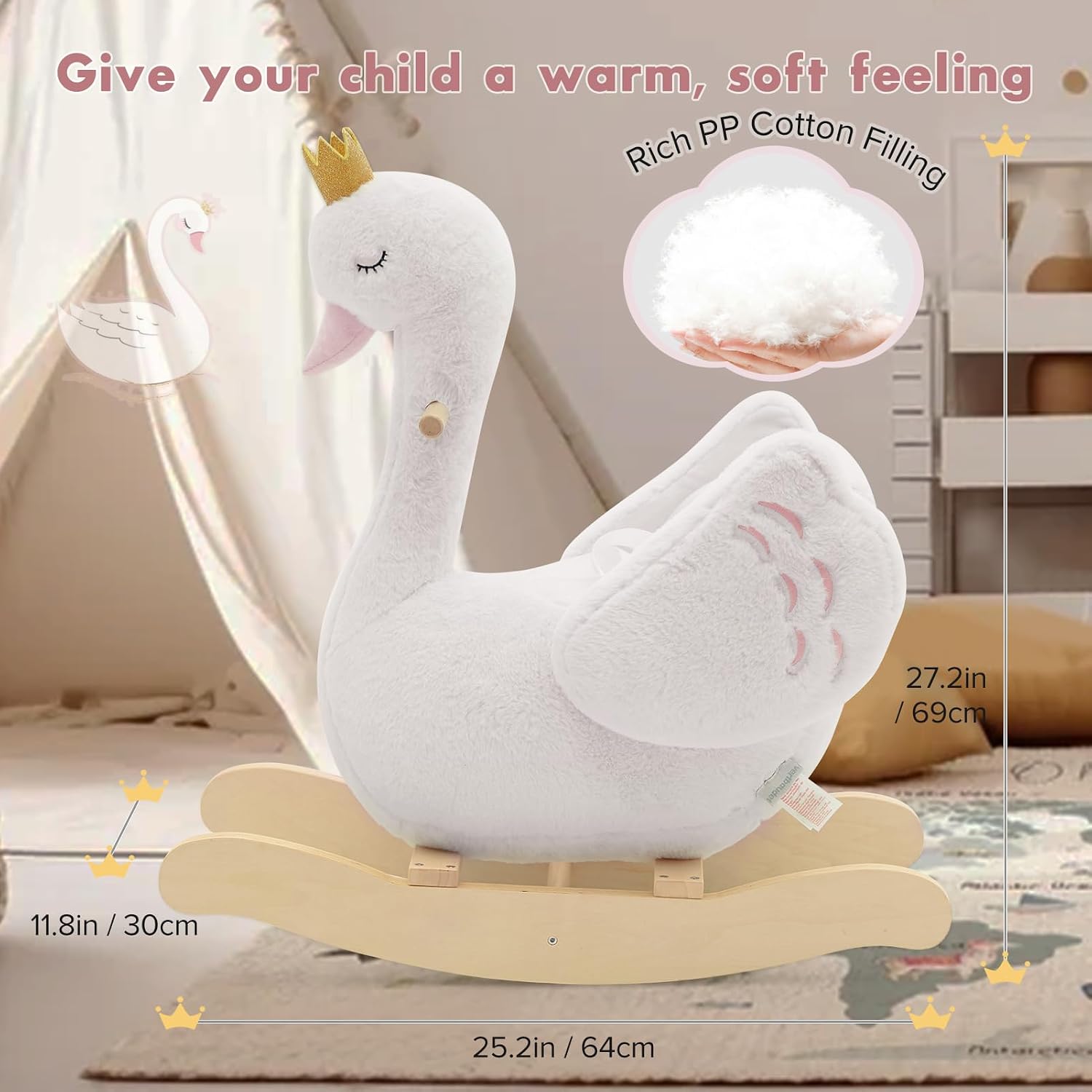 Thumbnail 6 de Labebe Kids Rocking Horse White Swan: Plush Wooden Rocker for Babies and Toddlers