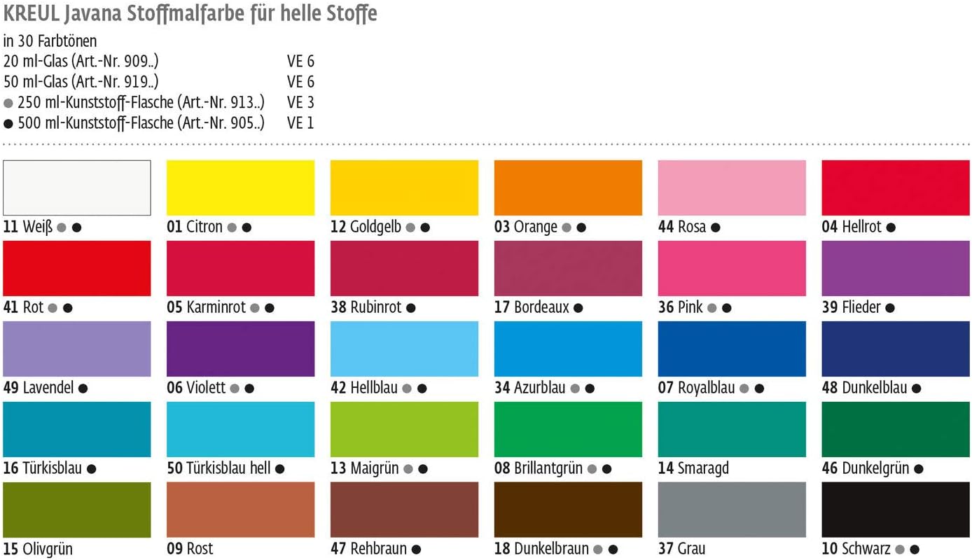 Detalle de KREUL 90511 Javana Stoffmalfarbe für helle Textilien – 500 ml in Weiß