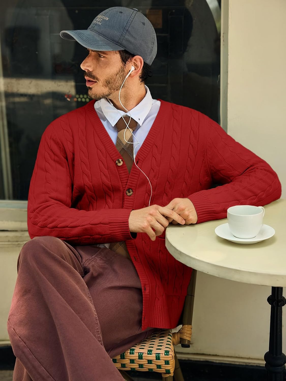 Detalle de Runcati Men's Cable-Knit Cardigan Sweater