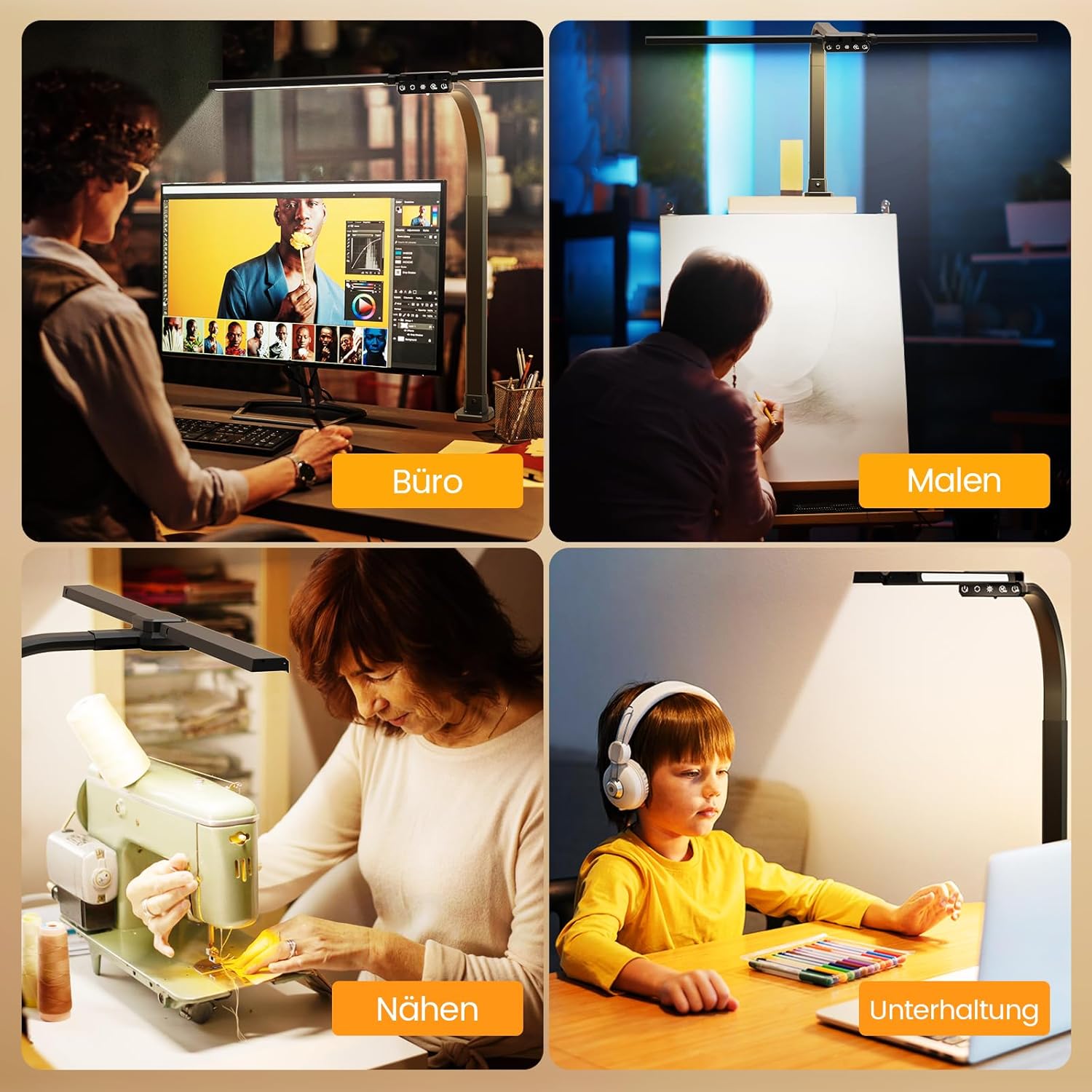 Thumbnail 5 de SIBRILLE Doppelkopf LED-Schreibtischlampe dimmbar (22W, 80 cm) mit Fernbedienung und 5 Farbtemperaturen