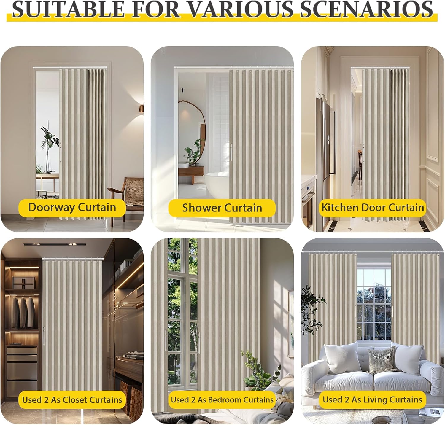 Detalle de AJAZZ 100% Blackout Magnetic Door Curtain (42" W x 78" L, 1 Panel) — Cream White