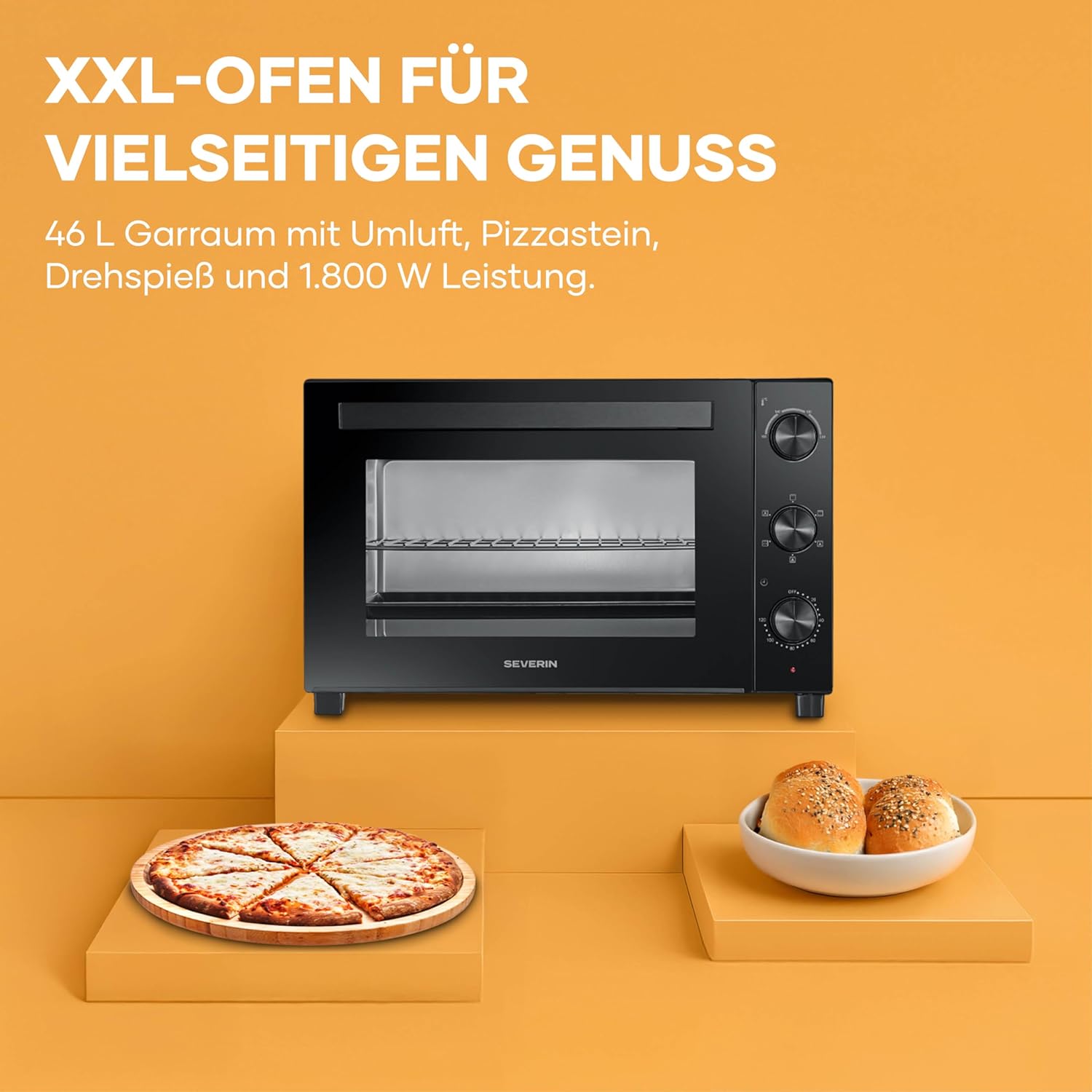 Detalle 2 de Severin TO 9025 Back- und Toastofen mit Umluftfunktion, 46 L Innenraum, Drehspieß & 1800 W