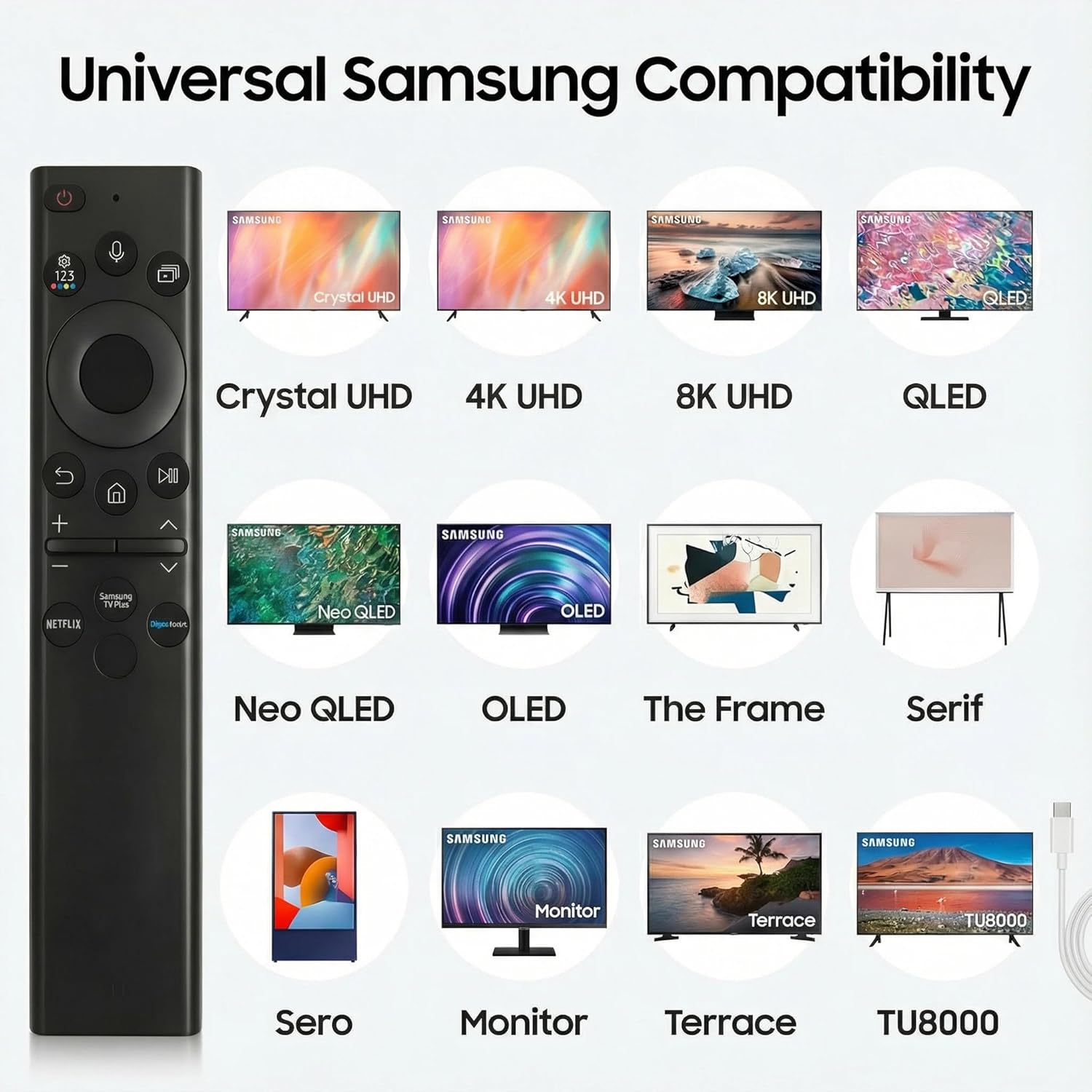 Detalle de Samsung TV Remote BN59-01385A – Solar-Charging Bluetooth Remote for 2019–2025 Samsung Smart TVs