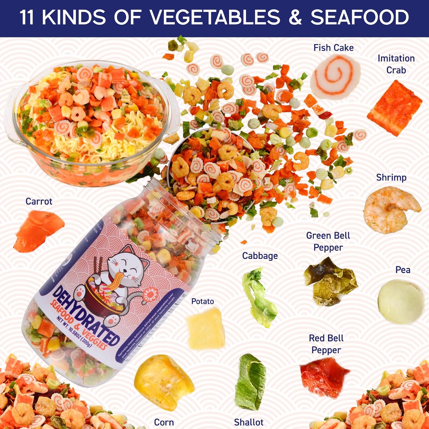 Detalle de Egcina Dehydrated Ramen Topping Mix, 10.58 oz Seafood and Vegetables