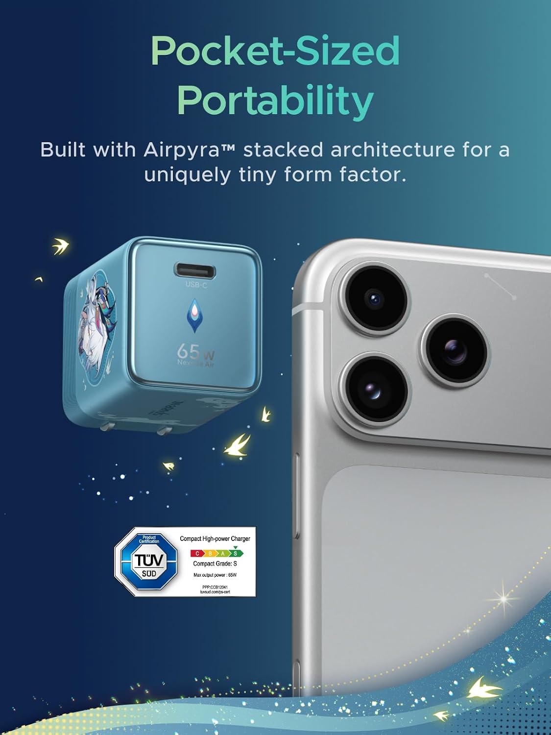 Detalle de UGREEN Nexode Air X860 65W USB-C Charger, Glacier Blue Honkai: Star Rail Edition