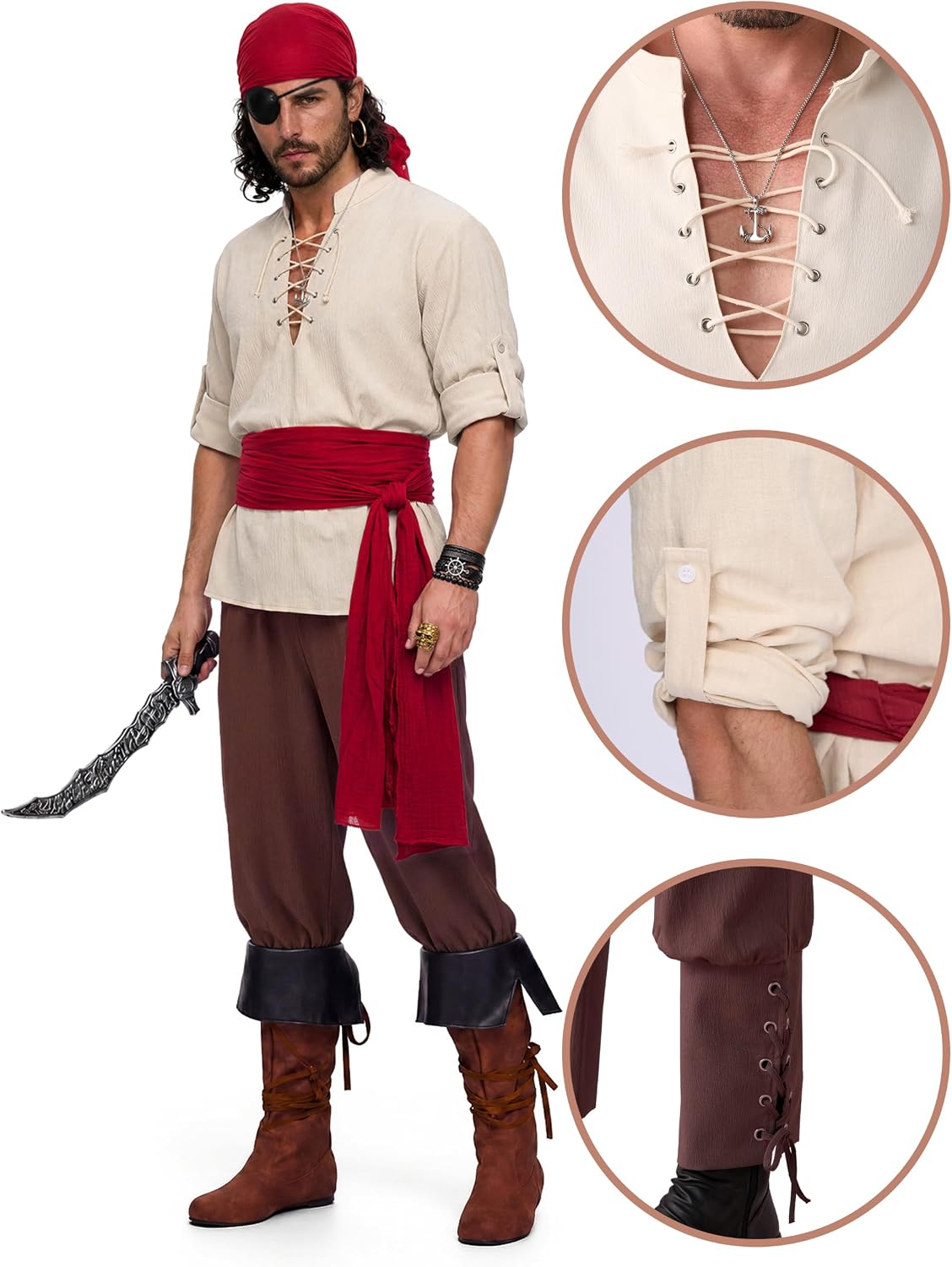 Detalle de Spooktacular Creations Men's Pirate Costume, Polyester
