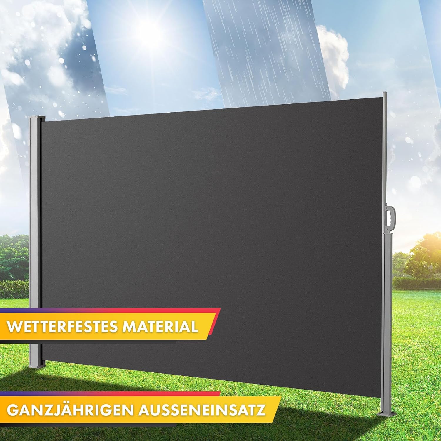 Detalle de KARAT ALU Seitenmarkise – 200x350cm, Anthrazit: Ausziehbarer Sicht- und Windschutz für Balkon, Terrasse und Garten