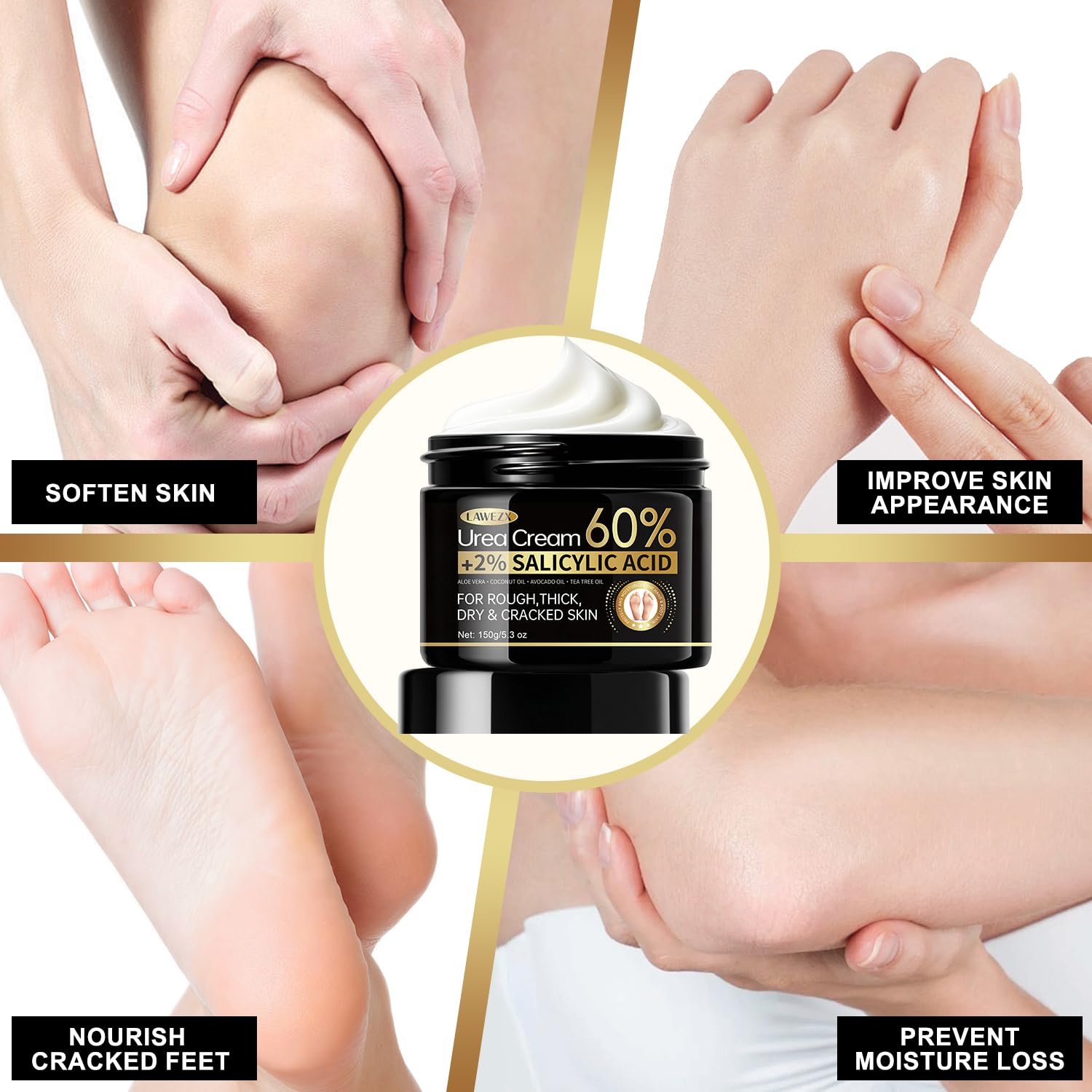 Detalle de LAWEZX Urea Creme 60% für Füße und Hände – Intensive Feuchtigkeit, 150 g