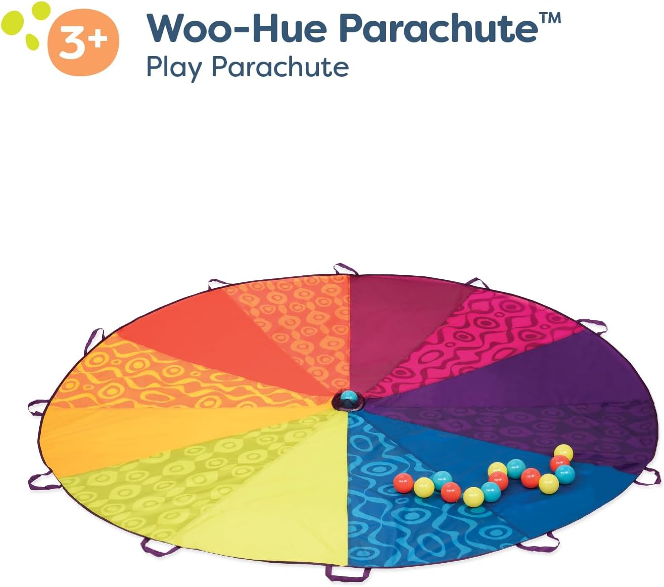 Thumbnail 5 de B. toys Woo-Hue speelparachute met 15 ballen en 12 handgrepen, Ø 2,4 m