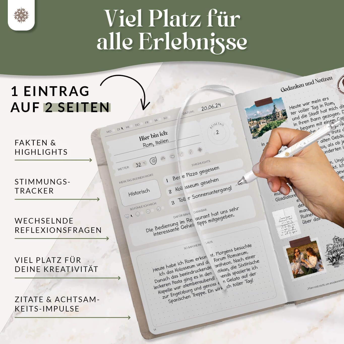 Thumbnail 3 de LEBENSKOMPASS® Reisetagebuch Journey (A5) zum Ausfüllen – Platz für 50 Erinnerungen