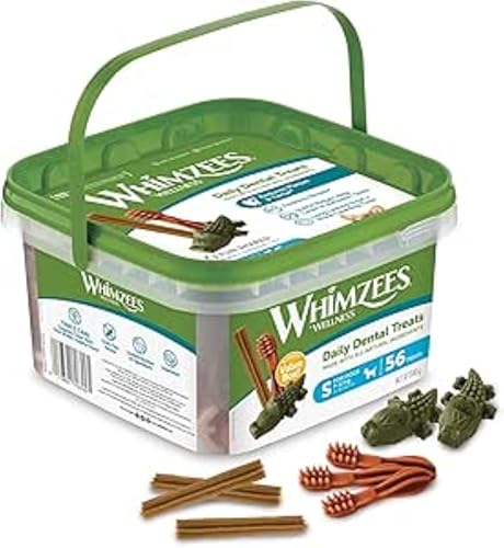 WHIMZEES Caja Surtida S, 56 Piezas – Golisinas dentales naturales para perros pequeños