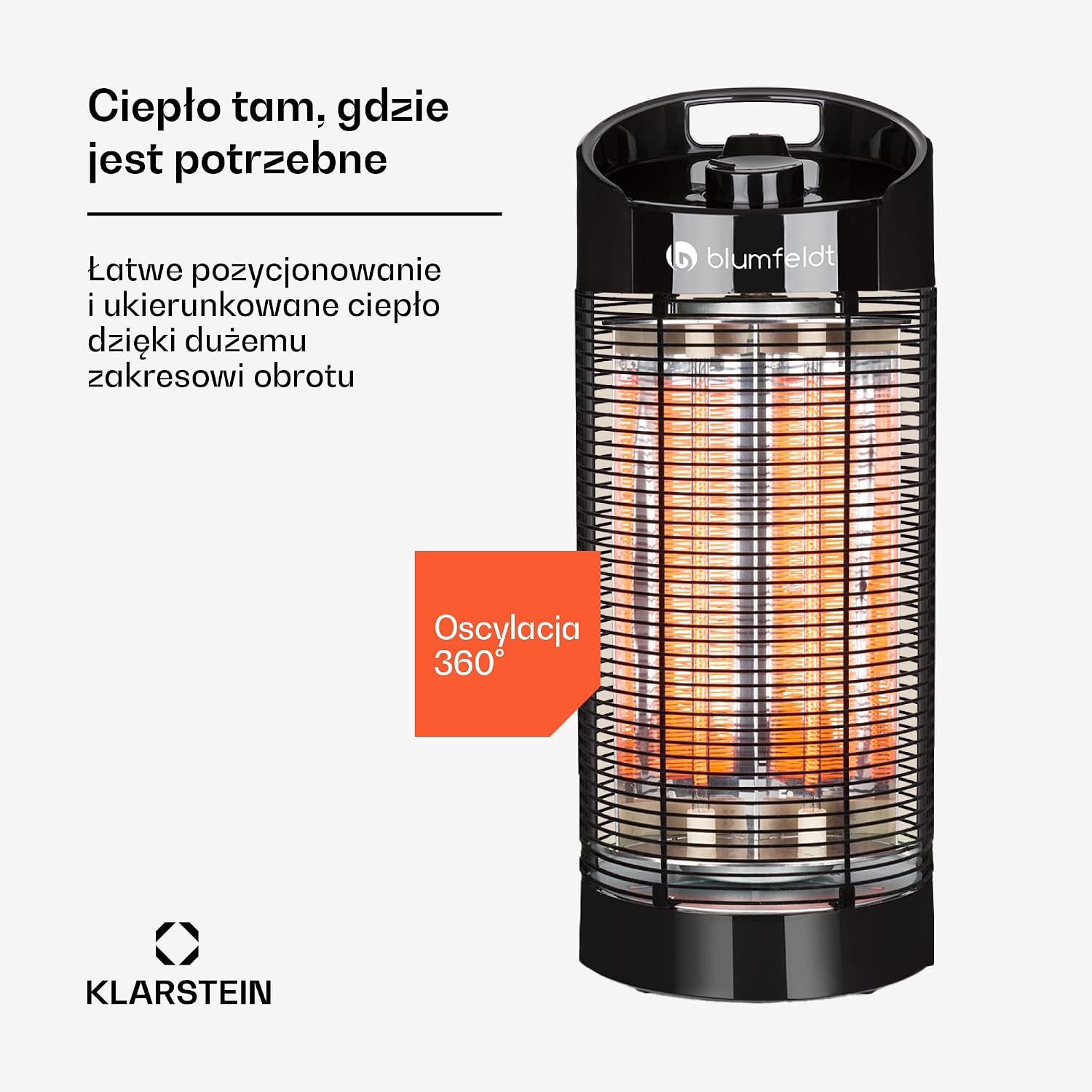 Detalle de blumfeldt Heat Guru 360 – promiennik podczerwieni 600/1200 W, oscylacja 360°