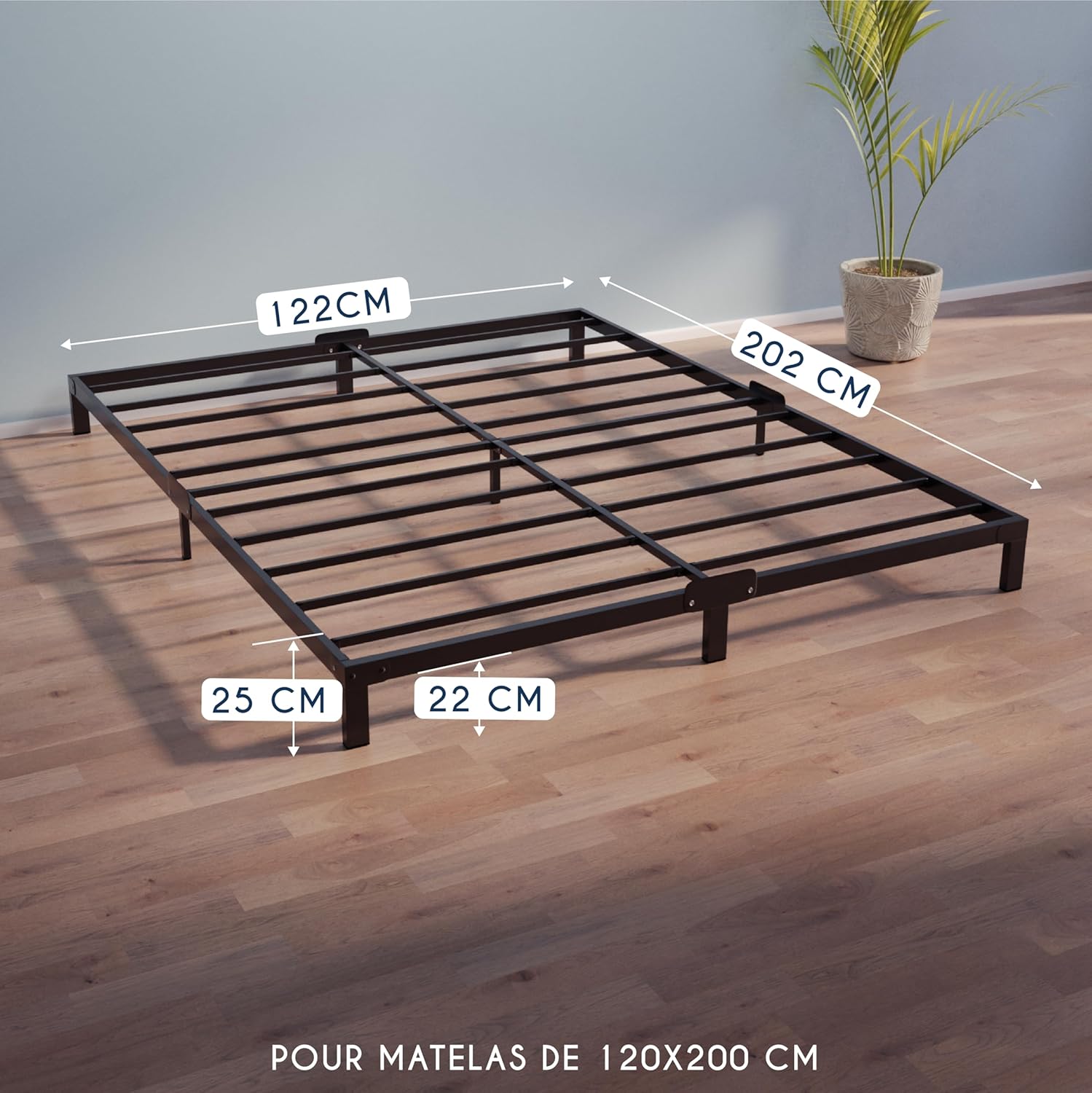 Thumbnail 1 de Dreamzie Cadre de lit 120x200 cm avec sommier et pieds – 25 cm de hauteur, rangement intégré