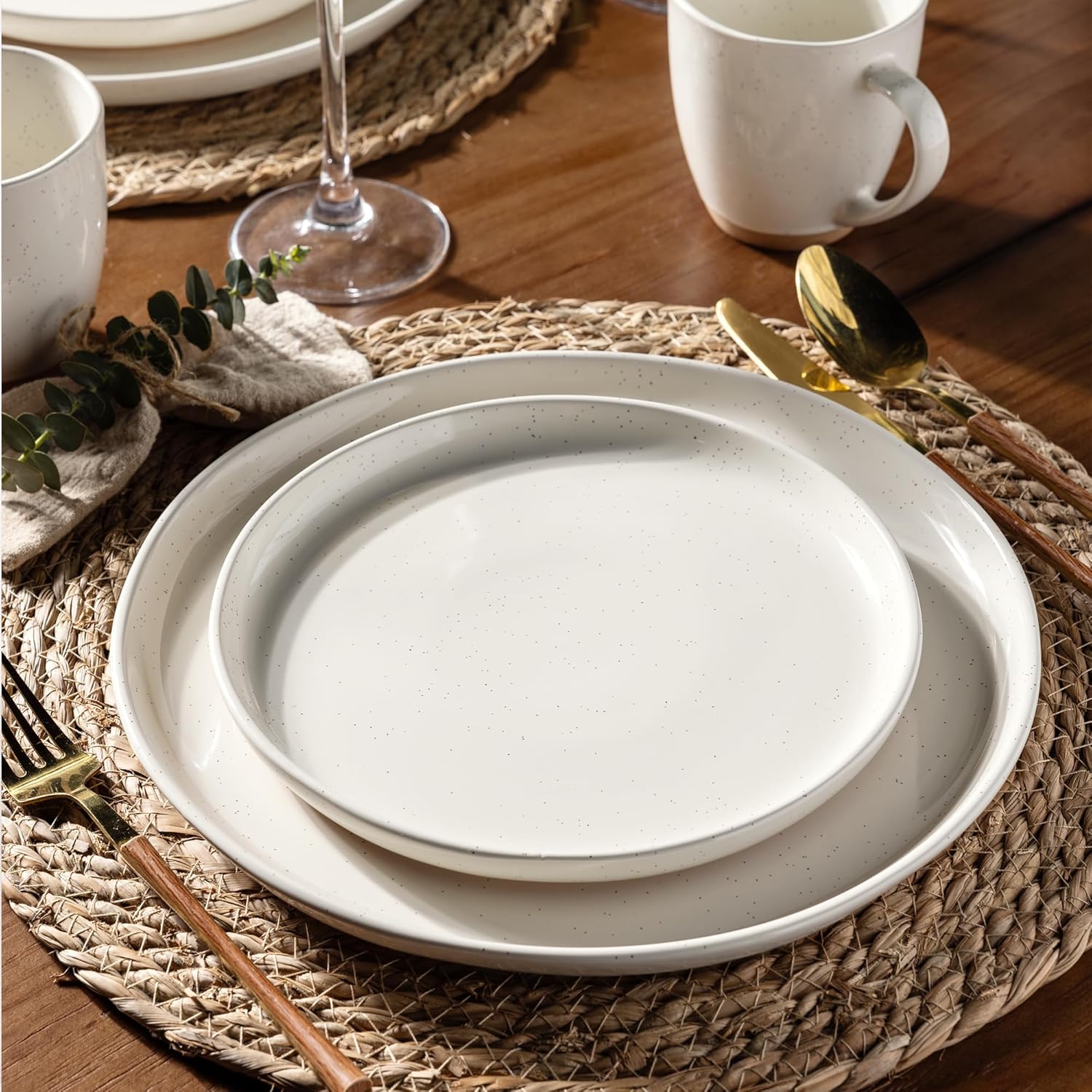 Thumbnail 1 de AmorArc Ceramic Dinnerware Set for 8 (24 Pieces) — Handpainted, Scratch-Resistant Stoneware with Rustic Terracotta Underside