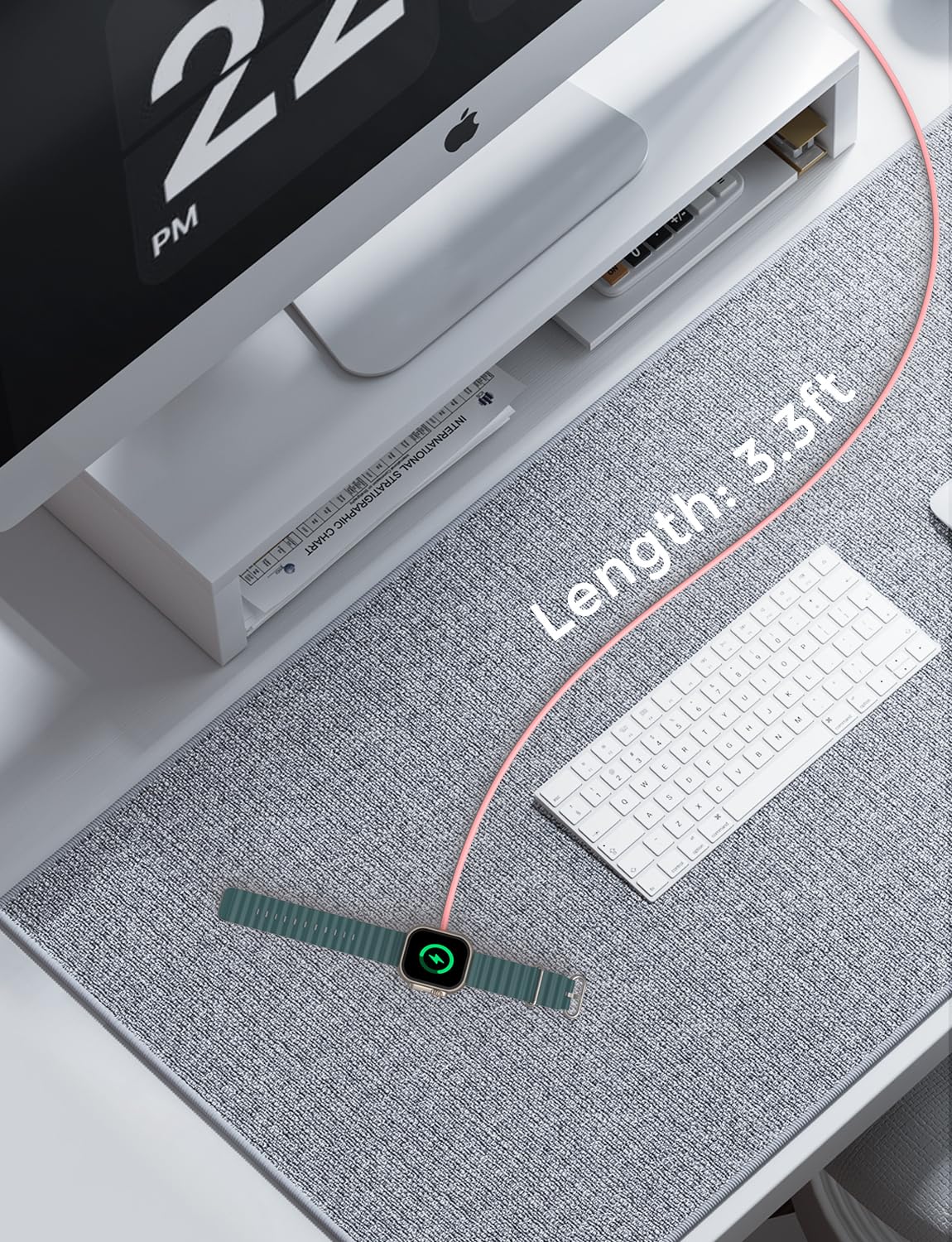 Detalle de Amasuki USB‑C Ladekabel für Apple Watch (magnetisch) – Schnellladen & Reisekabel, kompatibel mit iWatch Series 11 bis 1, Ultra/SE (rosa)