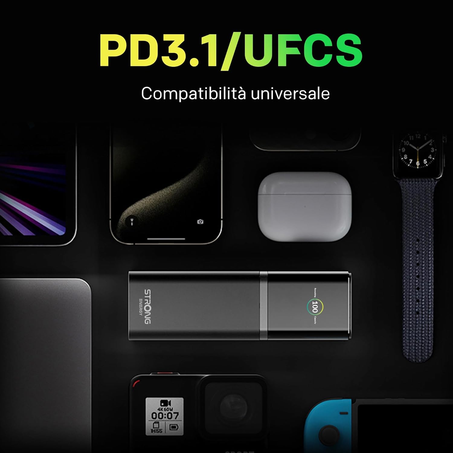 Detalle 2 de Strong S-19 Power Bank Portatile 12000mAh: ricarica ultra-rapida 176W, display TFT e design rugged