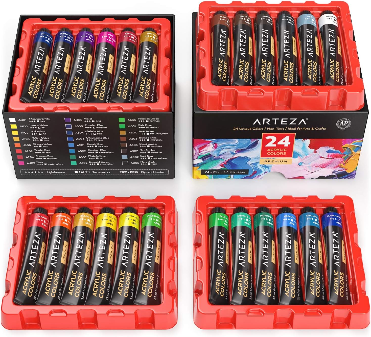 ARTEZA Acrylic Paint Set 24 Tubes of 0.74 oz 🎨