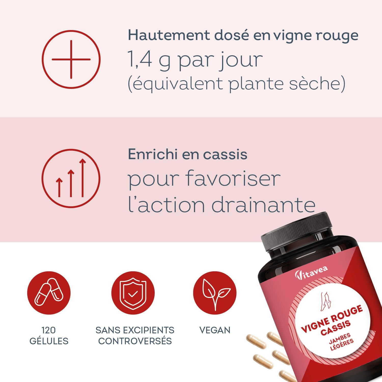 Thumbnail 1 de Circulation Sanguine Jambes Légères - Vigne Rouge & Cassis – 120 Gélules (Fabriqué en France) par Vitavea