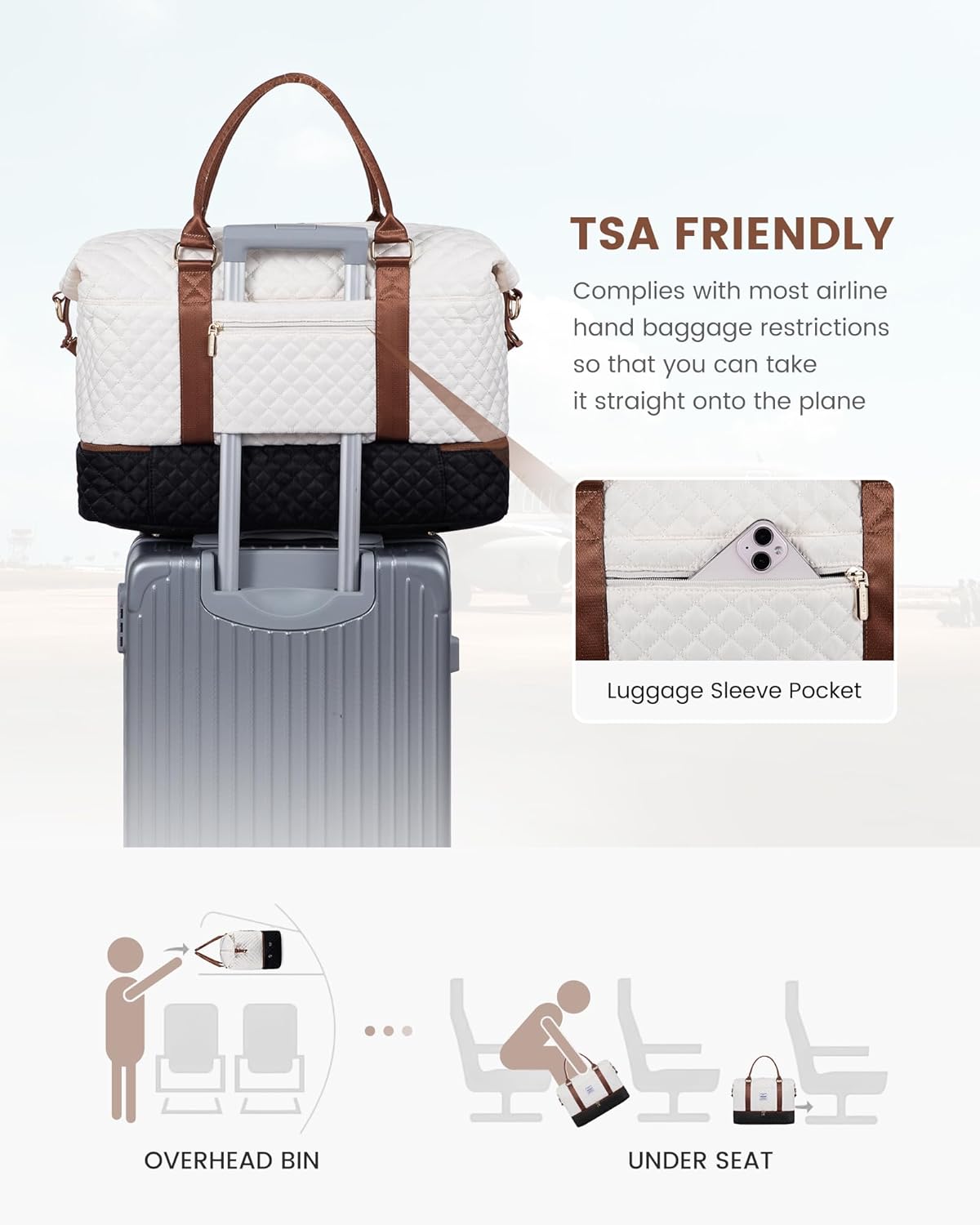 Detalle de LOVEVOOK Travel Bag for Women: Large Carry-On Duffel with Shoe Compartment and Wash Bag