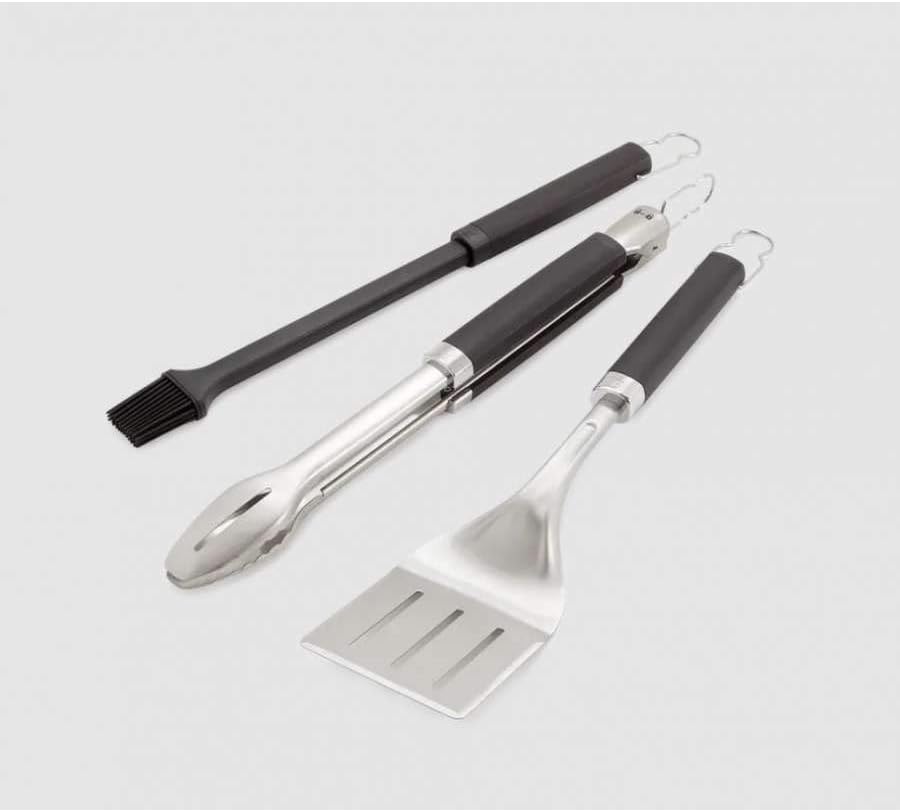 Detalle de Weber Premium Grillbesteck 3-tlg. aus Edelstahl – Zange, Wender, Pinsel mit Anti-Rutsch-Griffen