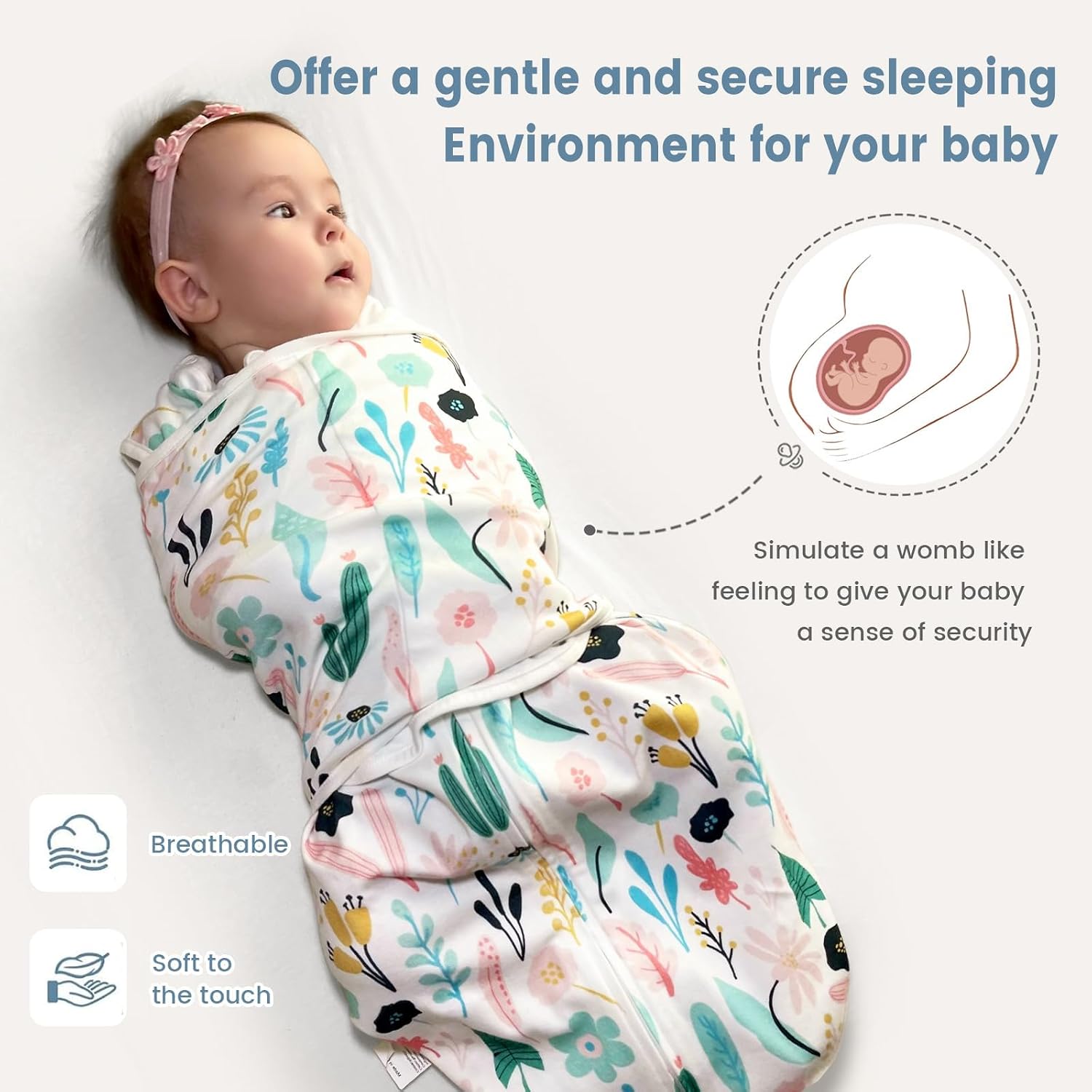 Detalle de ZIGJOY Newborn Sleeping Bag 1.0 TOG (2 Pack) with Swaddle Wrap Design, 100% Cotton – Green & Leaves