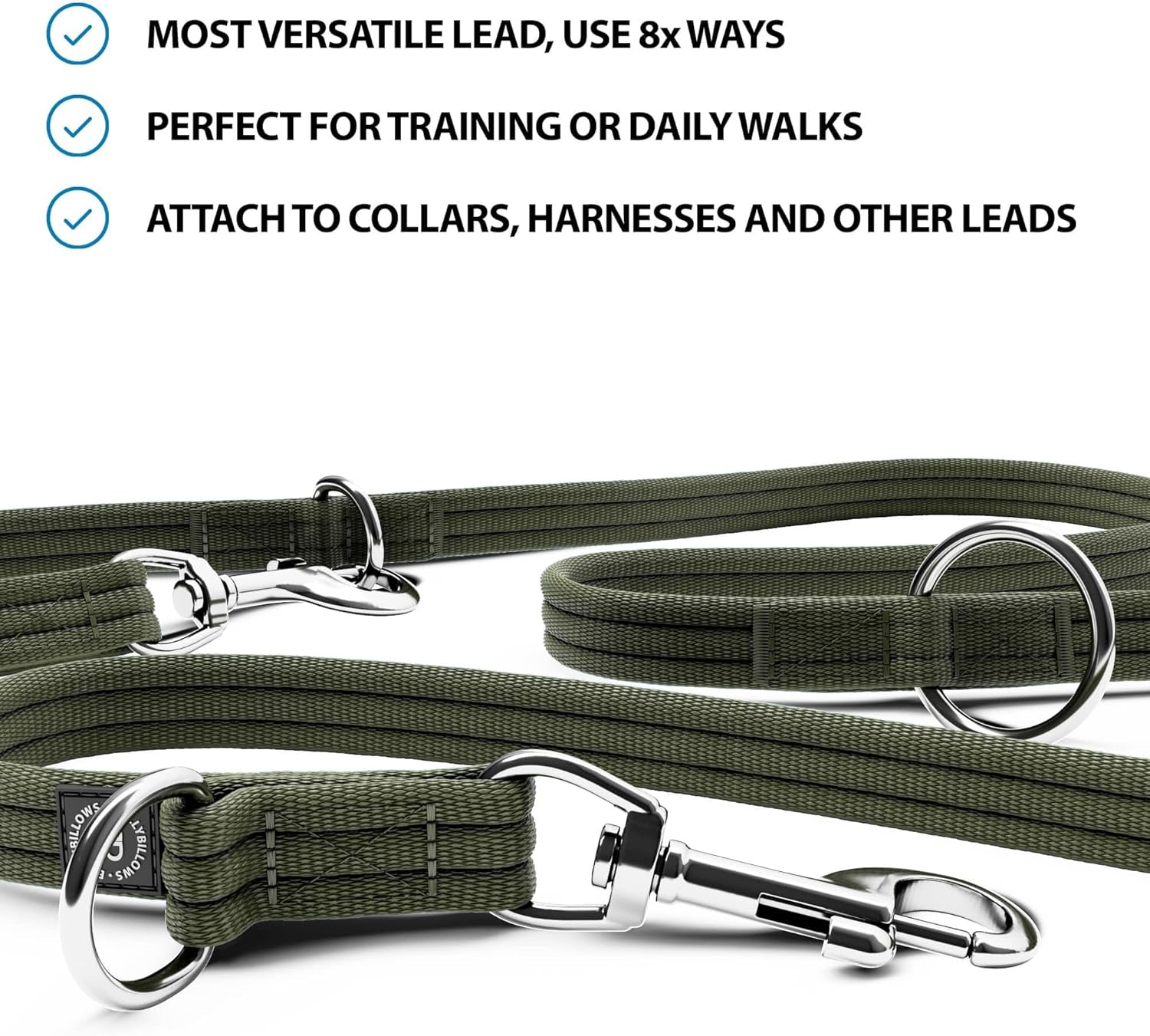 Thumbnail 1 de BullyBillows Double Ended Dog Lead (Khaki) for obedience and distance training