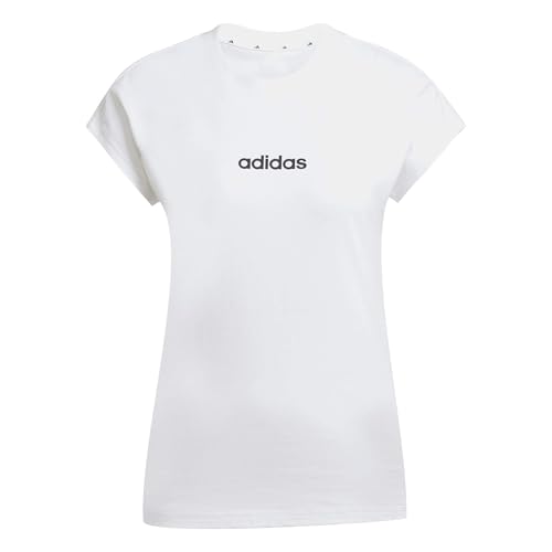 Detalle de Adidas Mujer Essentials Linear Cotton Shirt – camiseta blanca con negro, talla M