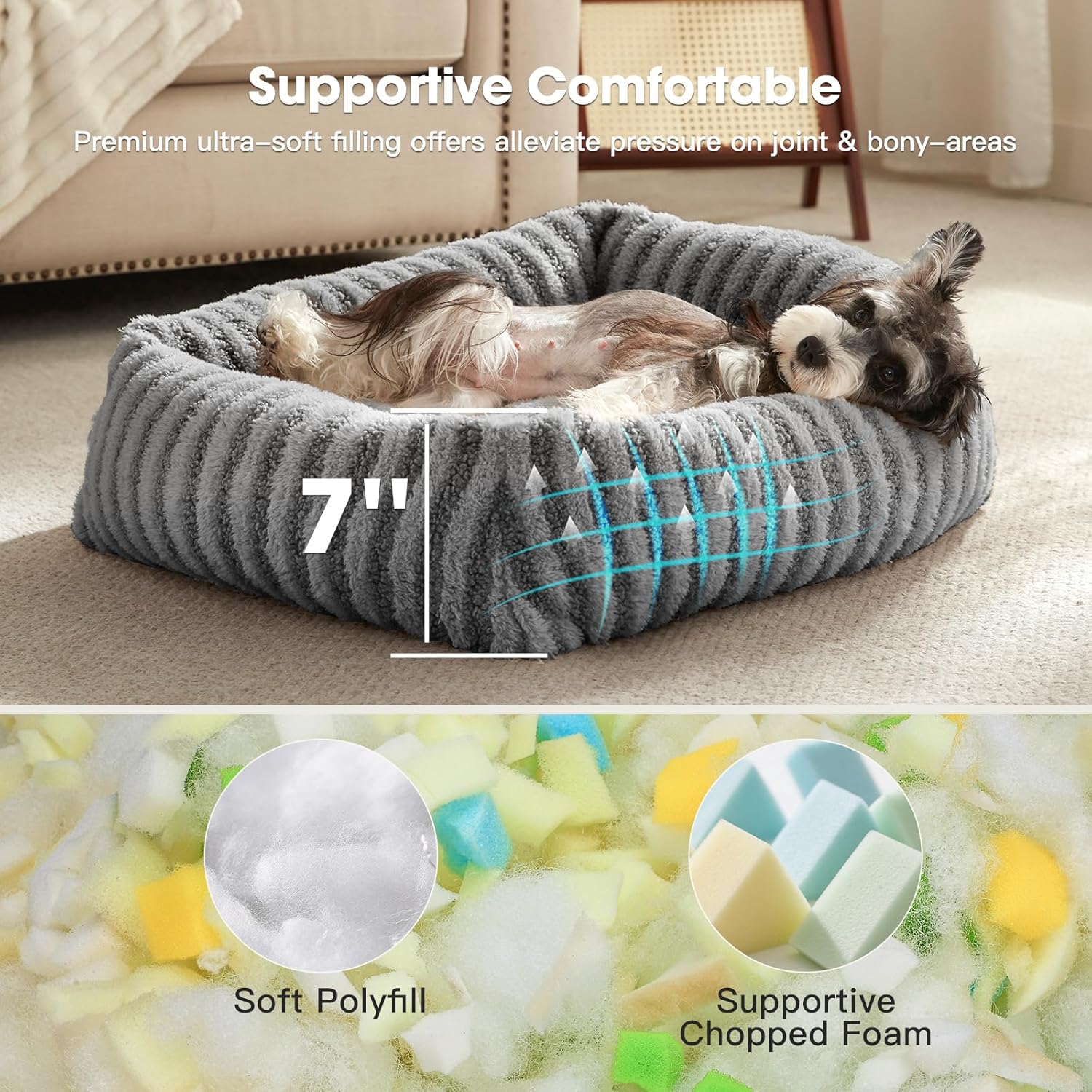 Detalle de Pawk Detachable Medium Dog Bed Fill Large Particle Memory Sponge and Cotton – 63x53x18cm