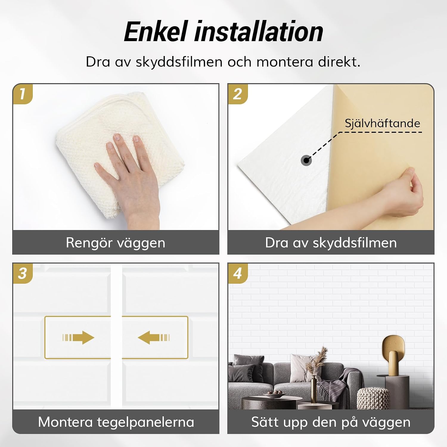 Detalle de TONOR 25042 självhäftande akustikpaneler med tegelmönster, 18 st