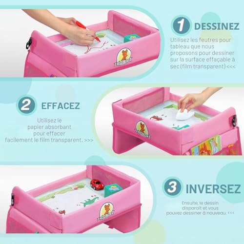 Detalle de lenbest Plateau de Voyage pour Enfants – Planche à Dessin avec film transparent et matériel éducatif