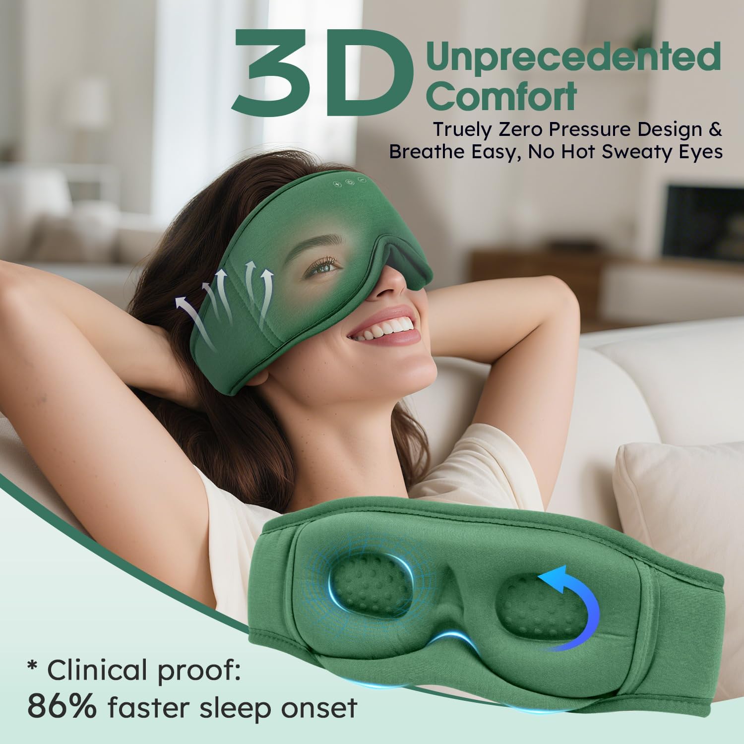 Detalle 2 de LC-dolida Bamboo Sleep Mask Headphones Bluetooth 5.4 😴