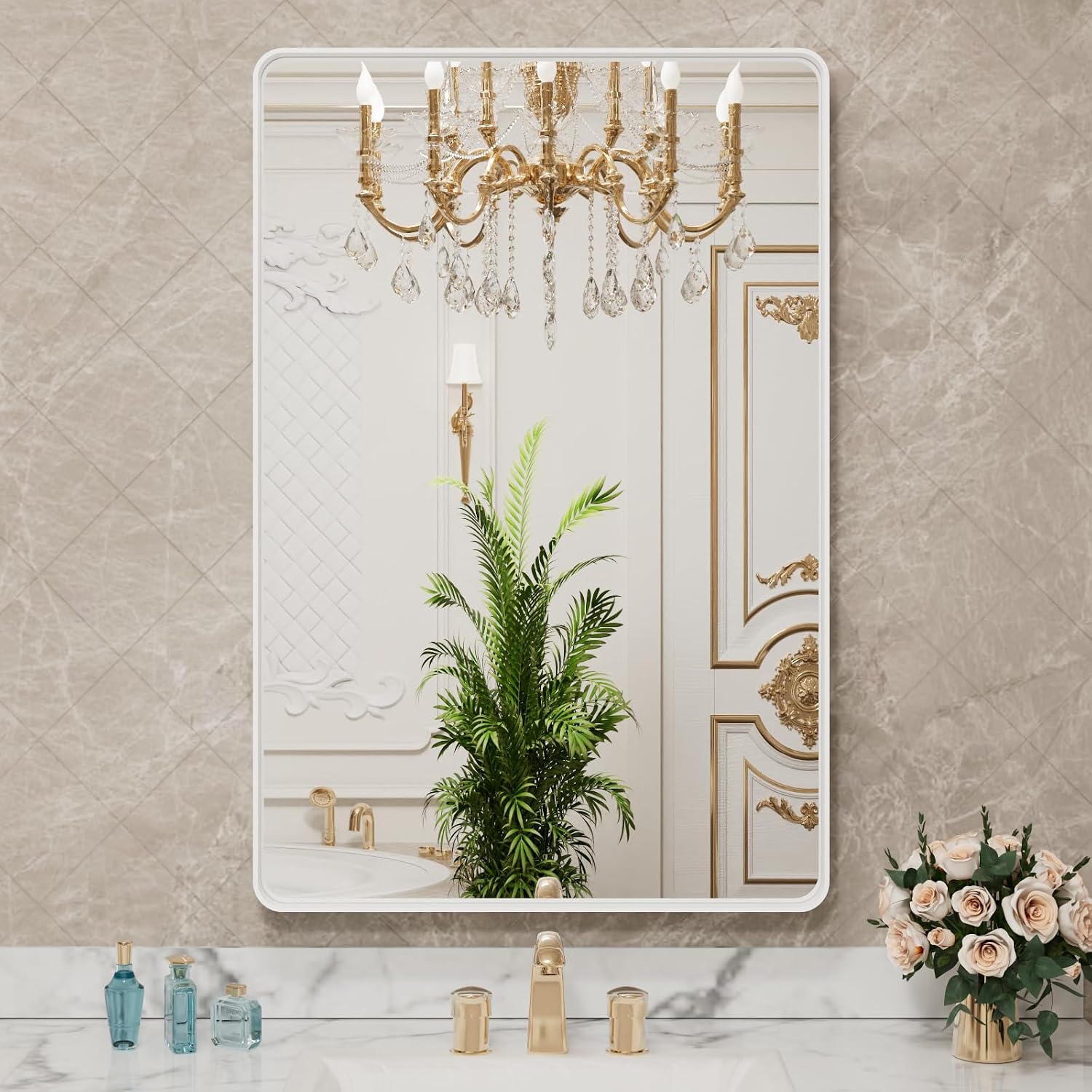 Thumbnail 6 de LOAAO 24x32 Inch White Metal Framed Vanity Mirror 🪞