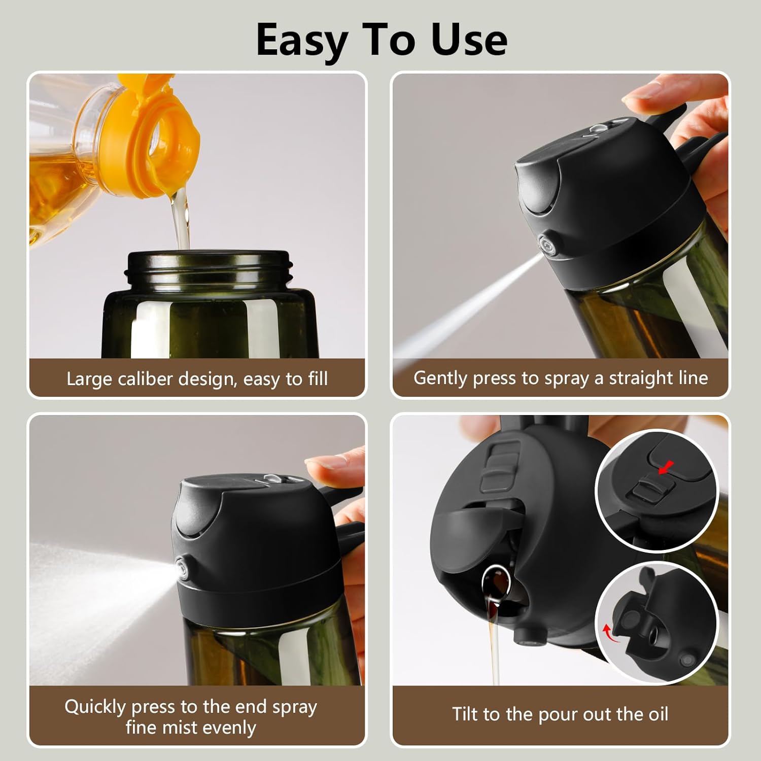 Thumbnail 1 de SWEET VIEW 2-Pcs Olive Oil Dispenser and Sprayer – 16oz Glass Light-Proof Pour Bottle