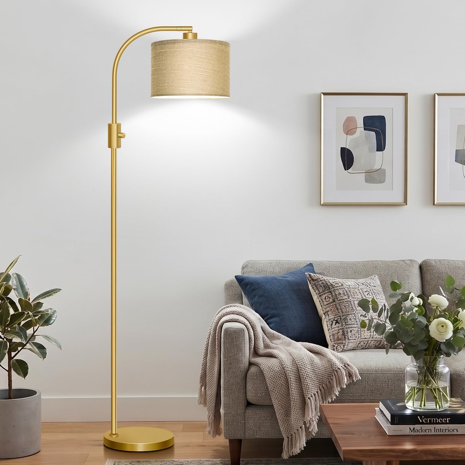Thumbnail 4 de Nintiue Dimmable Gold Floor Lamp with Adjustable Arc Shade and 1200-Lumen LED Bulb