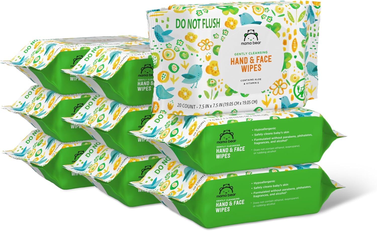 Mama Bear Hand & Face Wipes, 180 Count