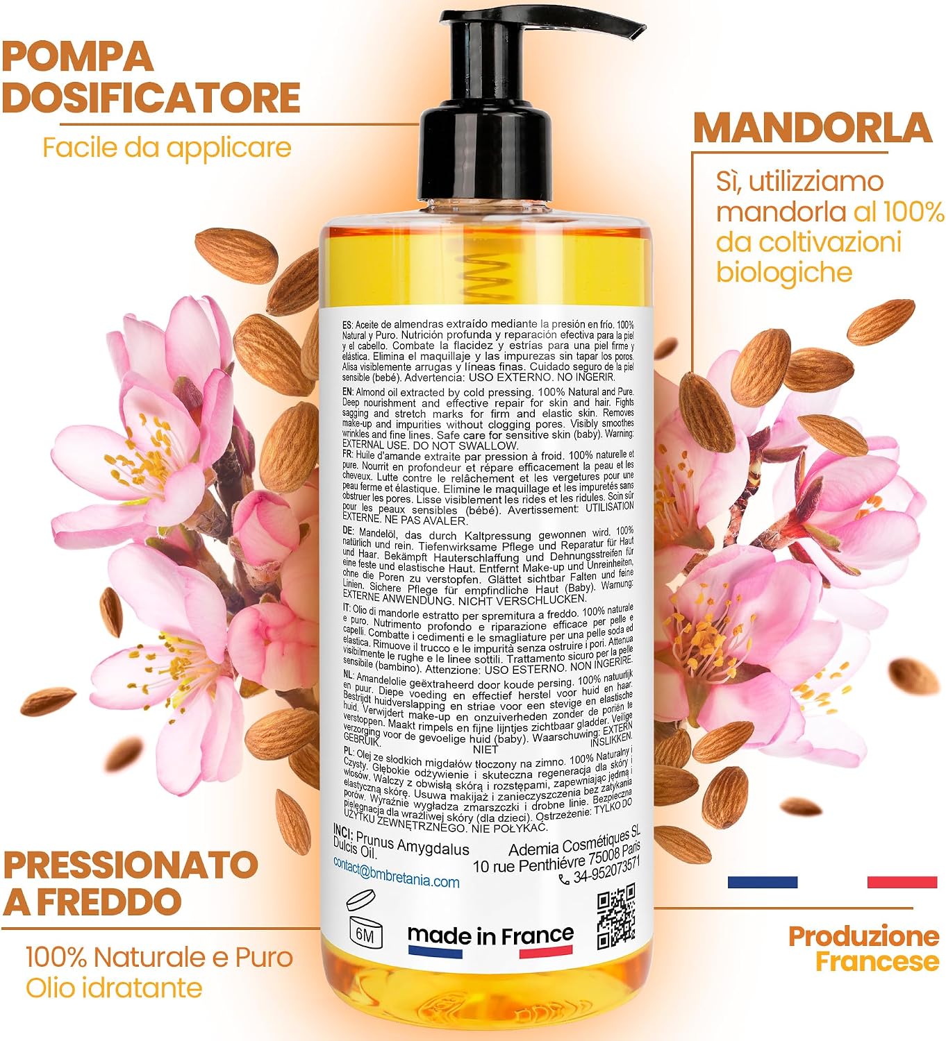 Detalle 2 de Olio di Mandorle Bio spremuto a freddo 2000 ml