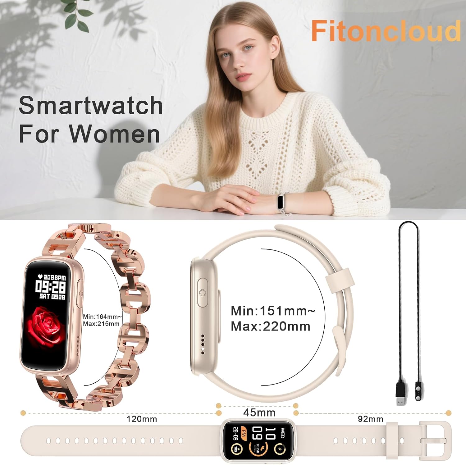 Thumbnail 6 de Fitoncloud Smart Watches for Women – 1.47" Slim Fitness Smartwatch with BLE 5.3, 100+ Sports Modes and Health Monitoring