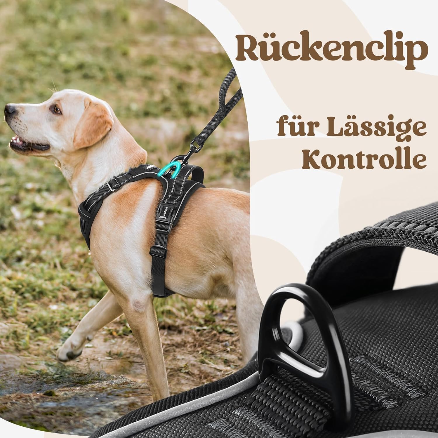 Thumbnail 6 de rabbitgoo Hundegeschirr für große Hunde (verstellbar, ohne Zug & Würgen) mit Griff – schwarz, Größe L