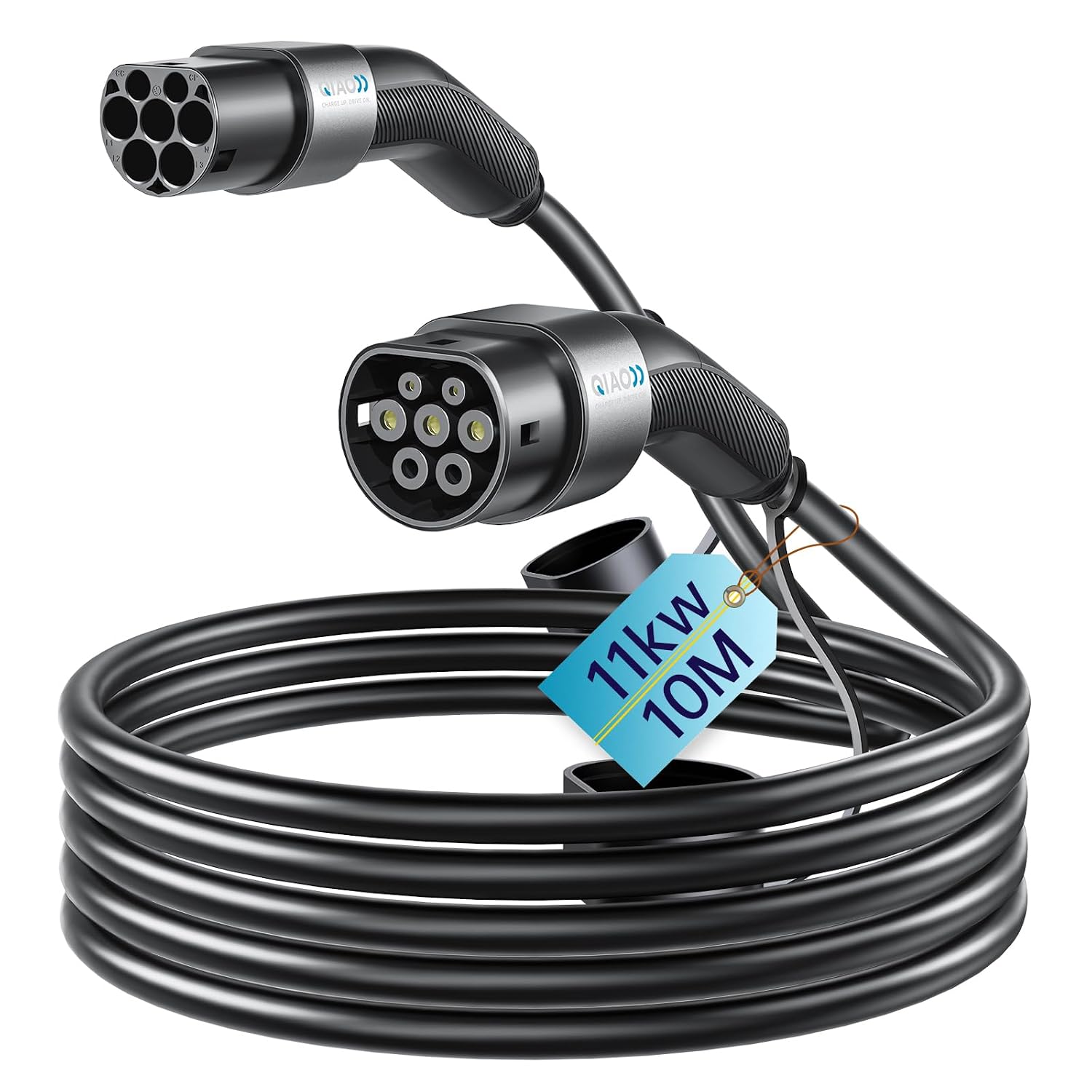 Detalle de QIAO)) Type 2 to Type 2 EV Charging Cable (11kW, 10m, 16A) with Carry Bag