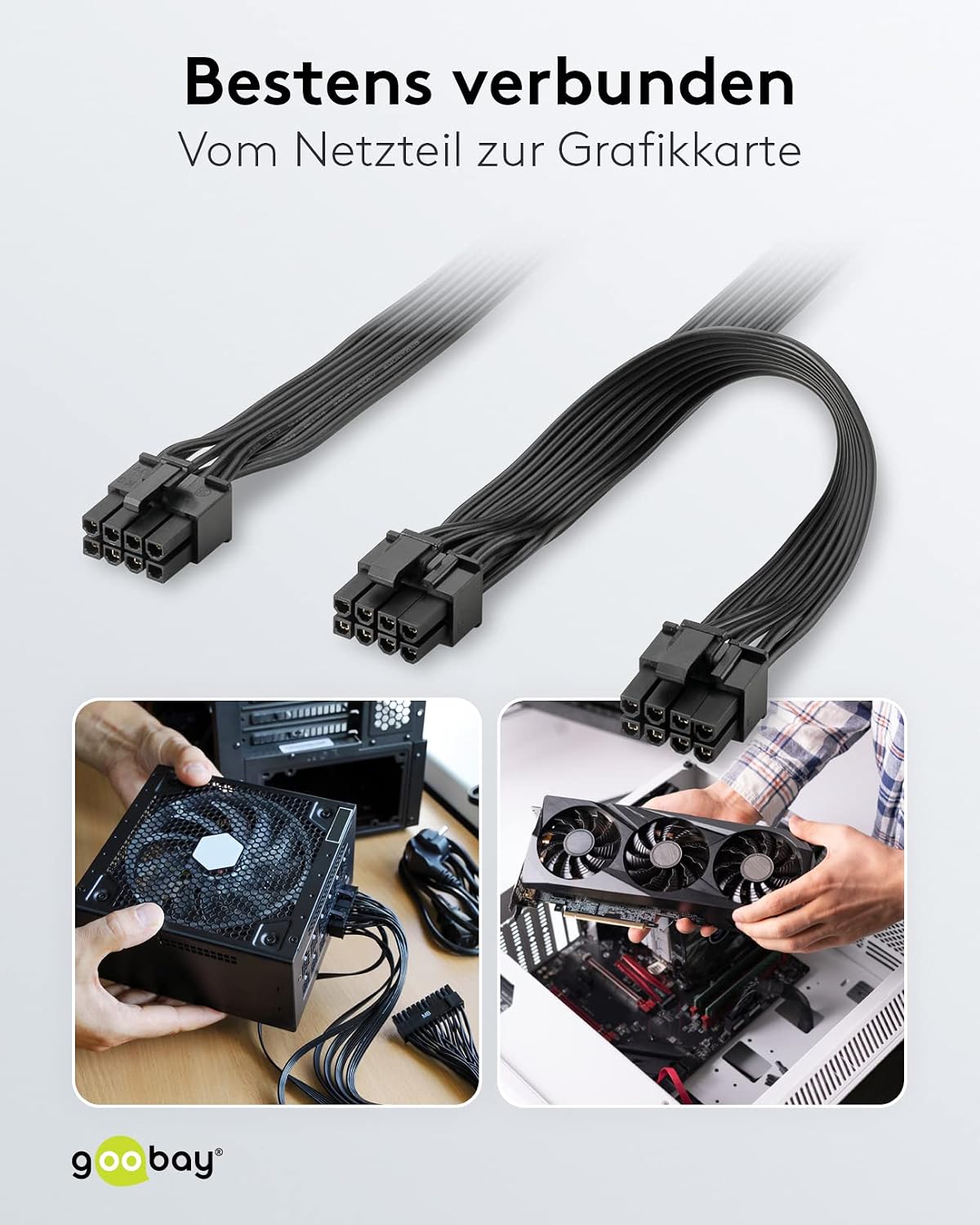 Detalle 2 de goobay 59714 PCIe-strömkabel med 8-poligt uttag och dubbla 6+2-kontakter