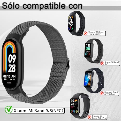 Detalle de BTTNG Correa Elástica de Nylon para Xiaomi Smart Band 8/9/10 — 2 uds. Ajustables y Transpirables