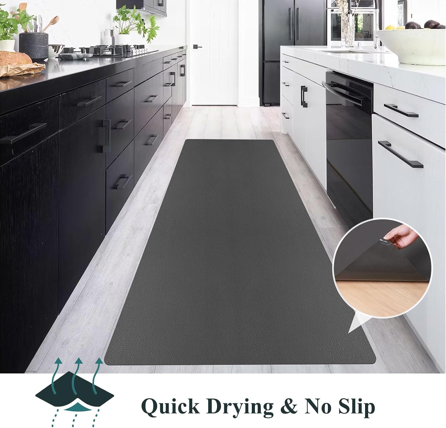 Thumbnail 6 de FURKIT PGW-SH Vinyl Runner Rug, 2' x 6', Dark Gray, Waterproof