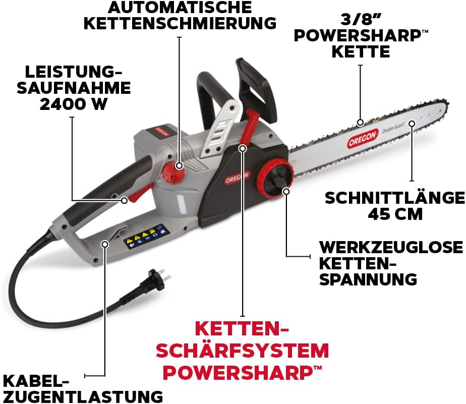 Detalle de Oregon kabelgebundene Elektro-Kettensäge mit 18 Zoll Schiene (PowerSharp) – 2400 W
