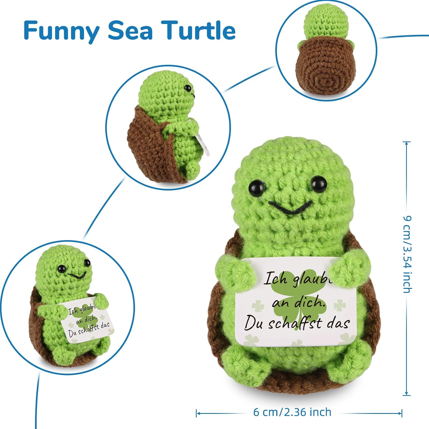 Detalle de WenmthG Positive Schildkröte Glücksbringer – Handgestrickte Mini-Schildkröte mit Botschaft
